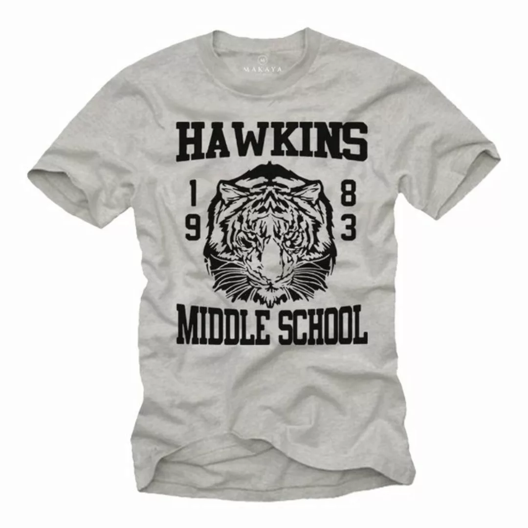 MAKAYA T-Shirt Herren Stranger Motiv Tiger Hawskins Middle School 1983 mit günstig online kaufen