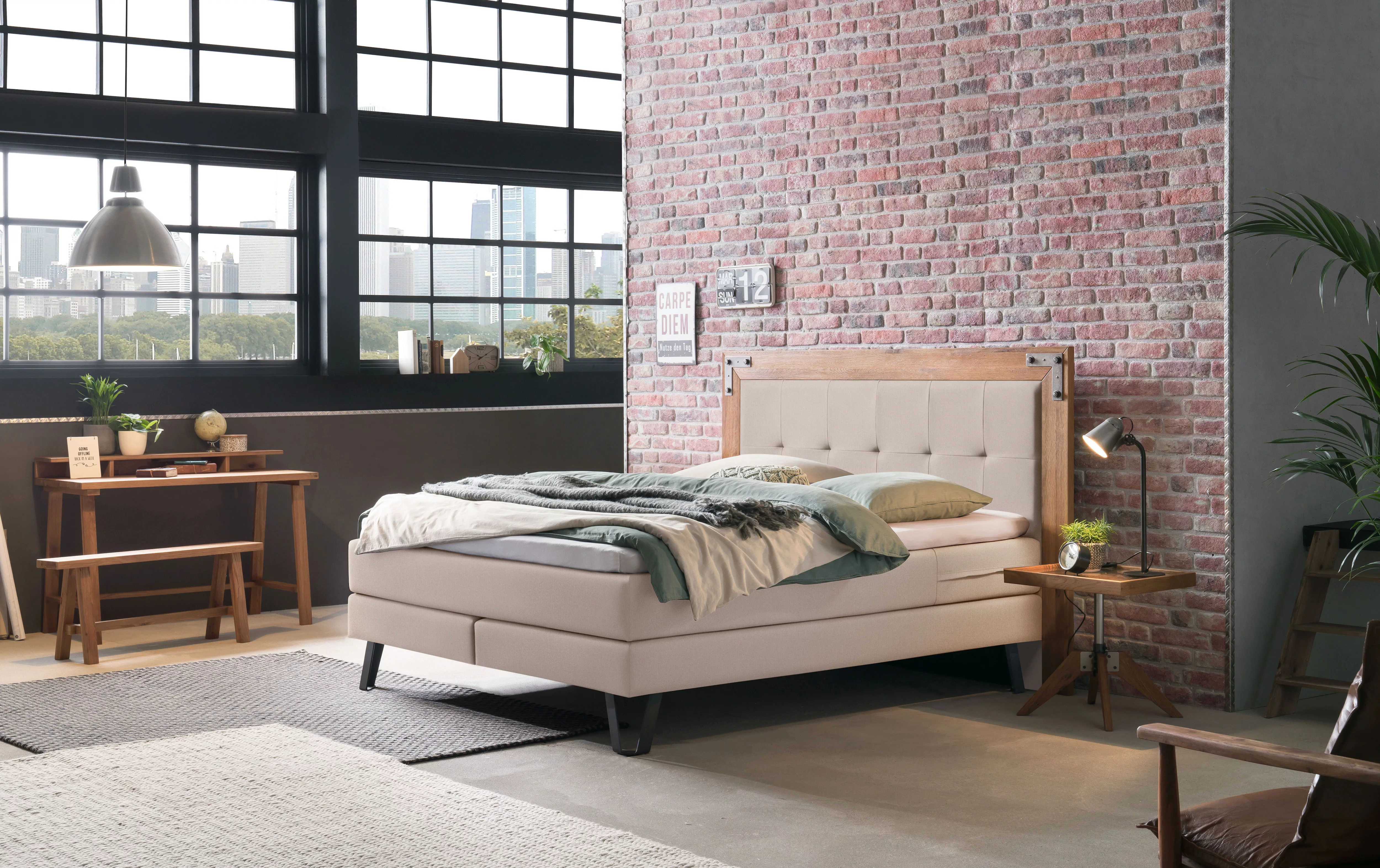 HASENA Boxspringbett Oakland, Boxspringbett, Industrial Look, Kopfteil aus günstig online kaufen