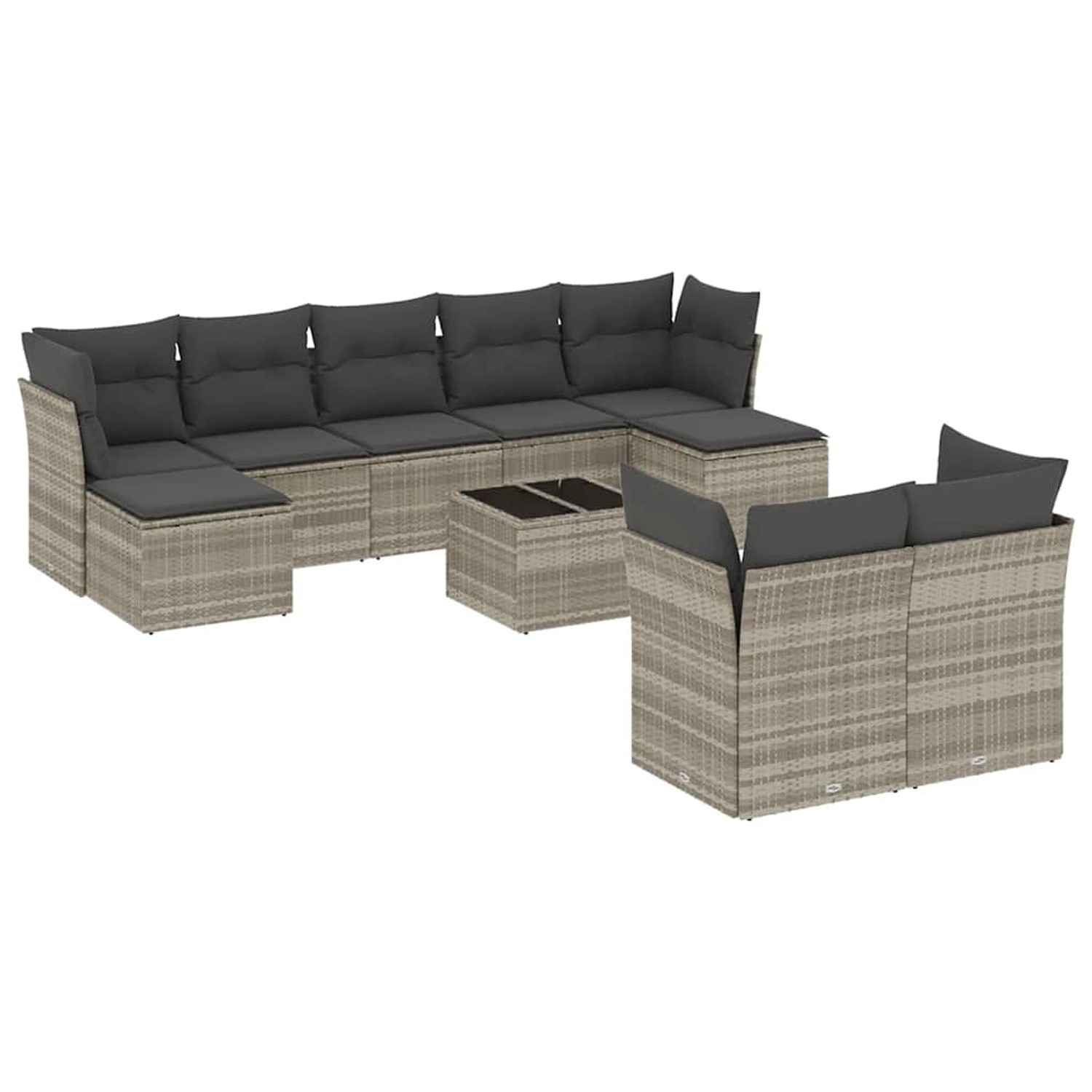 vidaXL 10-Tlg Garten-Sofagarnitur mit Kissen Hellgrau Poly Rattan 3218322 günstig online kaufen