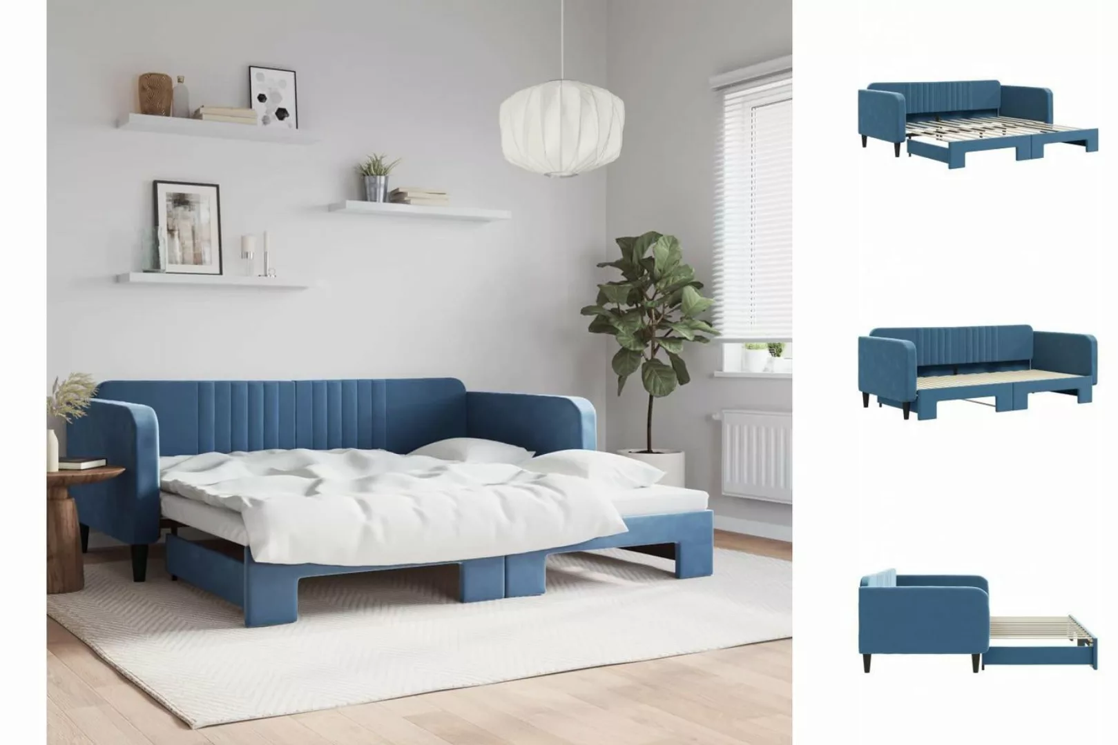 vidaXL Gästebett Gästebett Tagesbett Ausziehbar Blau 100x200 cm Samt Bett B günstig online kaufen