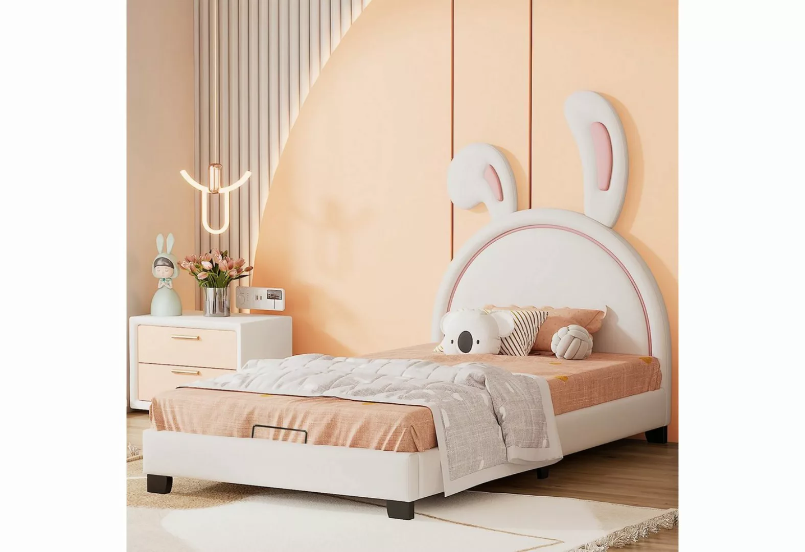 WISHDOR Polsterbett Kinderbett Jugendbett mit Lattenrosten und Rückenlehne günstig online kaufen