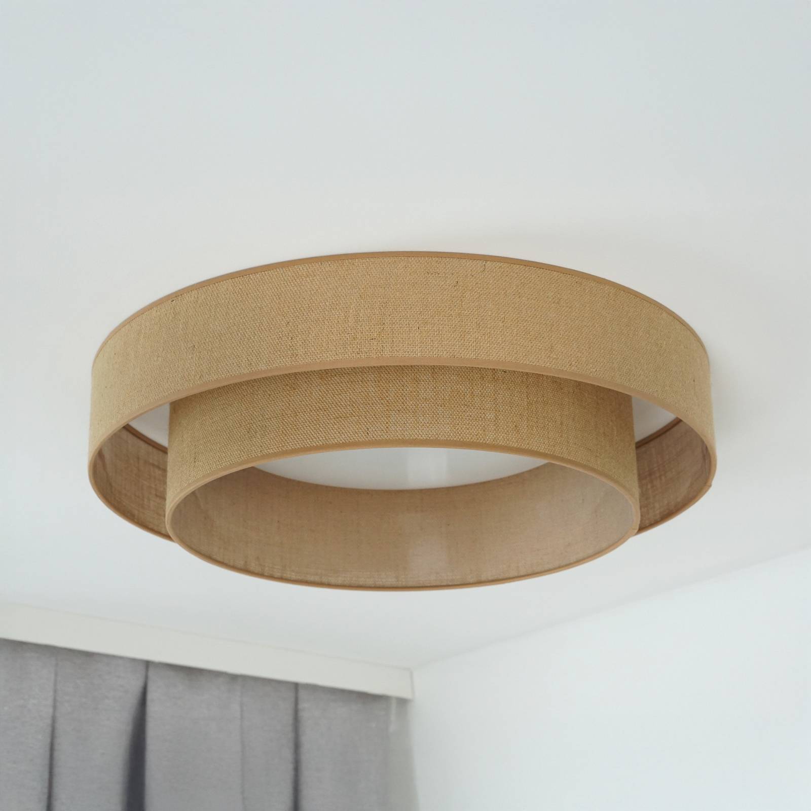 LED-Deckenleuchte Luneta, Jute, braun, Ø 60 cm, 3-step-dim günstig online kaufen