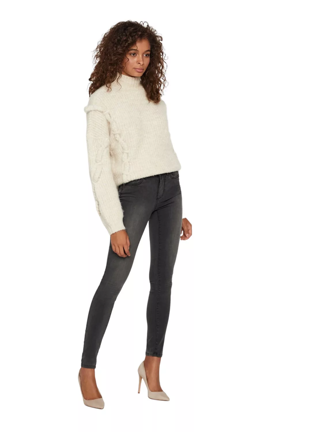 Vero Moda Damen Jeans VMTANYA MR S PIPING JEANS VI207 - Skinny Fit - Grau - günstig online kaufen