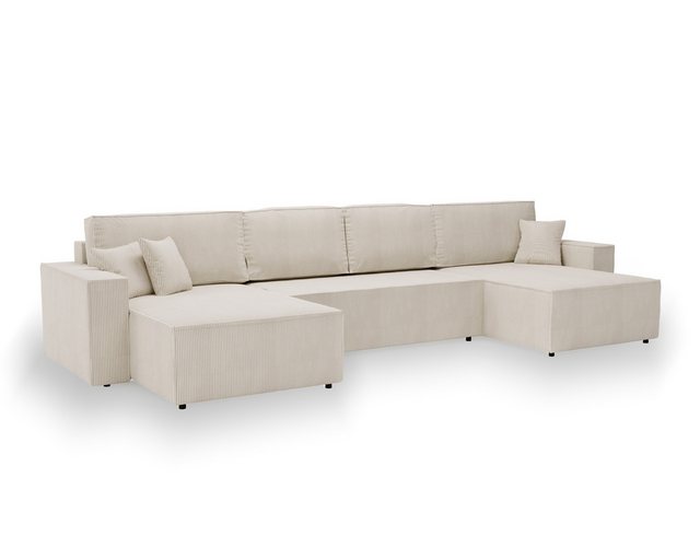 Goldstoff Ecksofa U Sofa mit Schlaffunktion Amalia U 377 cm- Sofa Cord günstig online kaufen