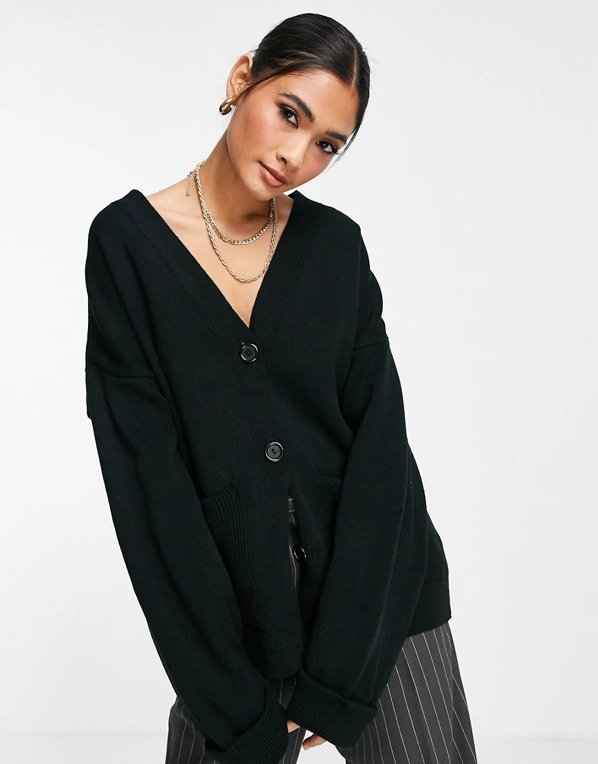 Topshop – Oversize-Strickjacke in Schwarz günstig online kaufen