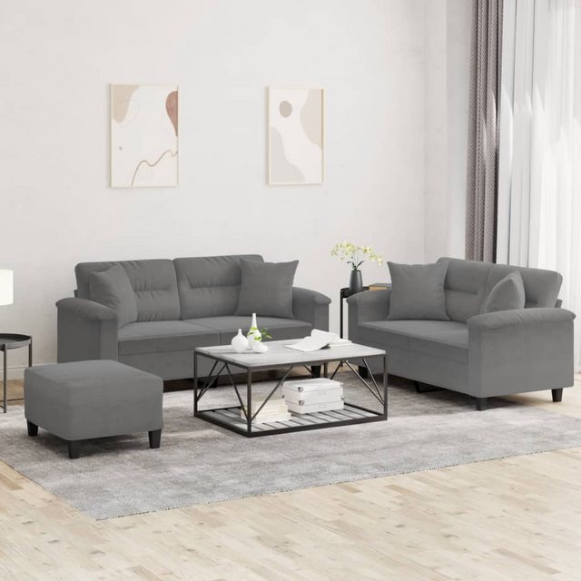 vidaXL Sofa 3-tlg. Sofagarnitur mit Kissen Dunkelgrau Mikrofasergewebe günstig online kaufen