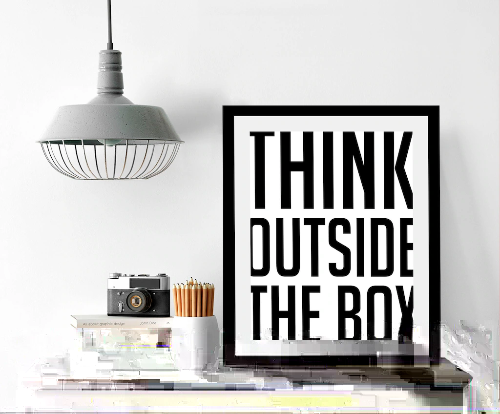 queence Bild "Think outside", Sprüche & Texte-Schriftzug-Schwarz-Weiß-Motiv günstig online kaufen