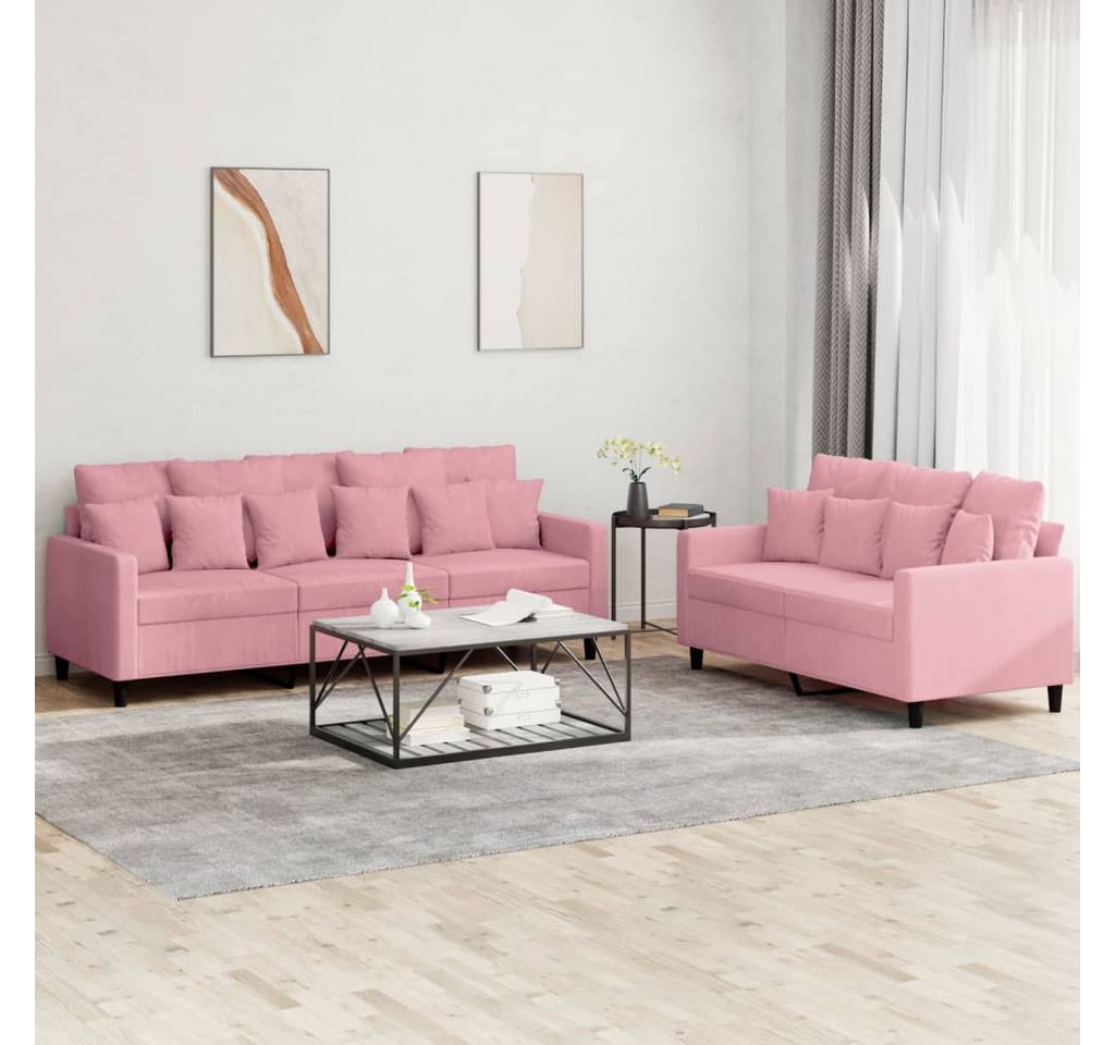 vidaXL Sofa Sofagarnitur Set mit Kissen Samt, 2-tlg., Rosa günstig online kaufen