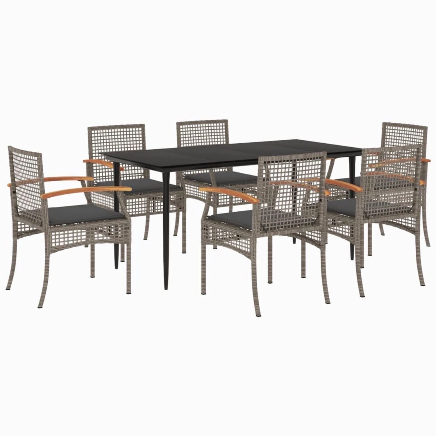 vidaXL 7-Tlg Garten-Essgruppe mit Kissen Grau Poly Rattan 3213614 günstig online kaufen