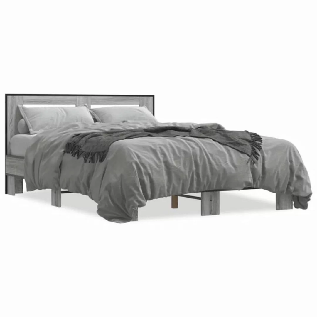 vidaXL Bett Bettgestell Grau Sonoma 135x190 cm Holzwerkstoff und Metall günstig online kaufen