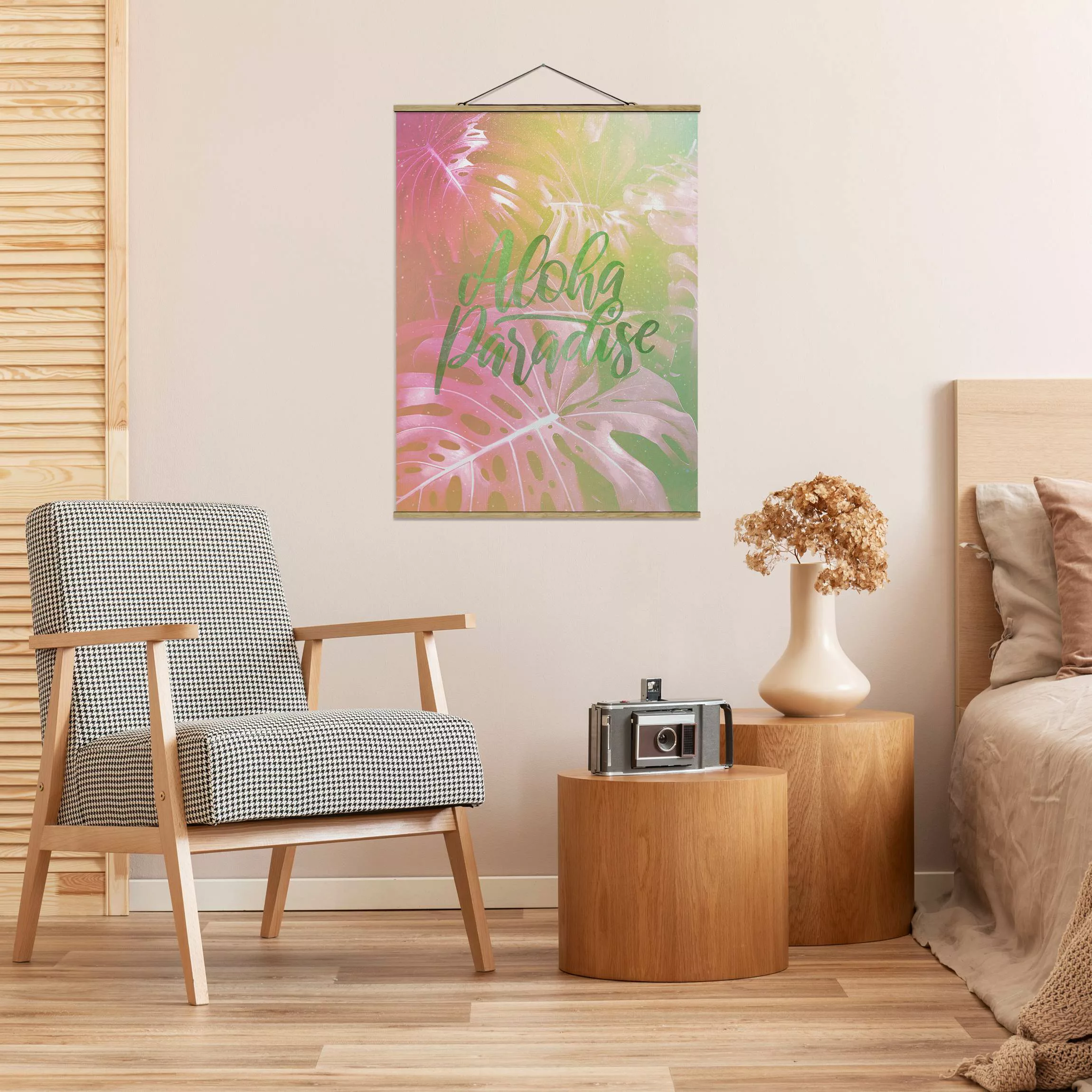 Stoffbild Blumen mit Posterleisten - Hochformat Rainbow - Aloha Paradise günstig online kaufen