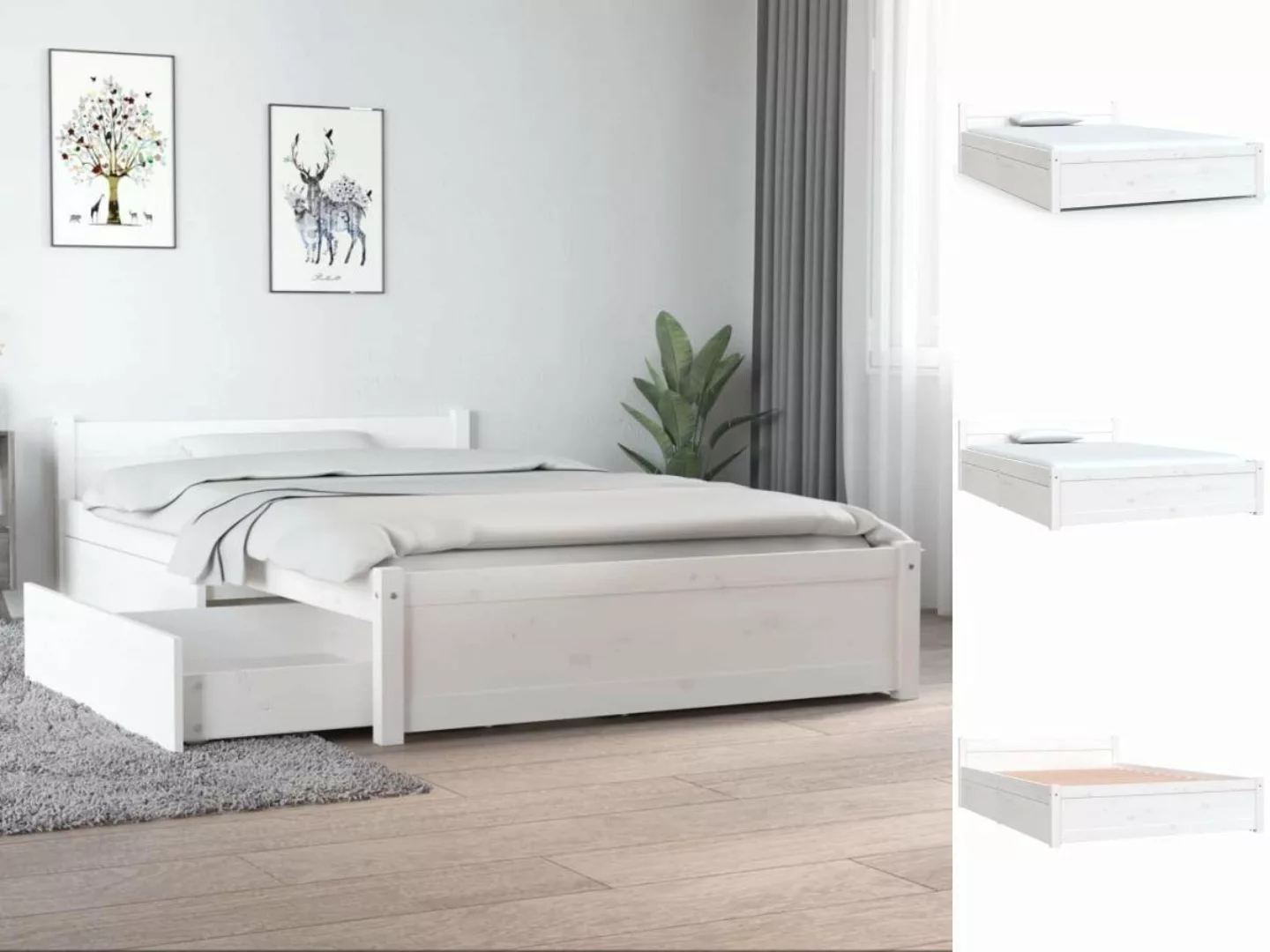 vidaXL Bettgestell Bett mit Schubladen Weiß 120x190 cm 4FT Small Double Bet günstig online kaufen