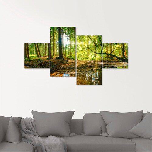 Artland Glasbild "Wald mit Bach", Wald, (4 St.), in verschiedenen Größen günstig online kaufen