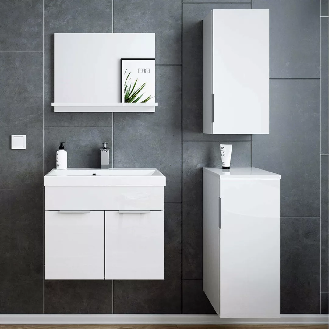 Modernes Badezimmermöbel Set in weiß inkl. Waschbecken LYNGDAL-02, B/H/T ca günstig online kaufen