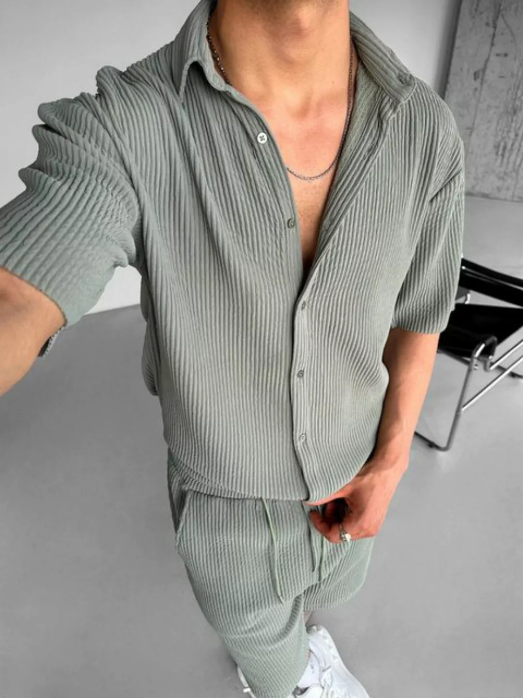 Abluka Oversize-Shirt Strukturiertes Kurzarmhemd Geripptes Oversize Shirt günstig online kaufen