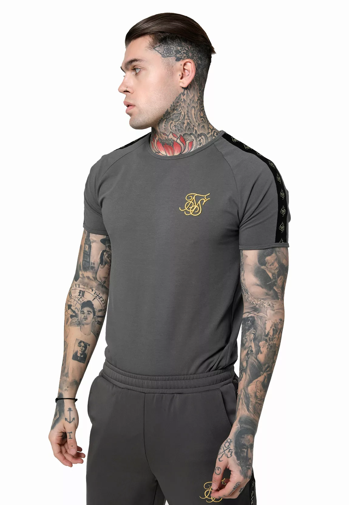 SikSilk T-Shirt Herren S/S RAGLAN TAPE GYM TEE SS-14965 Cement Grau günstig online kaufen