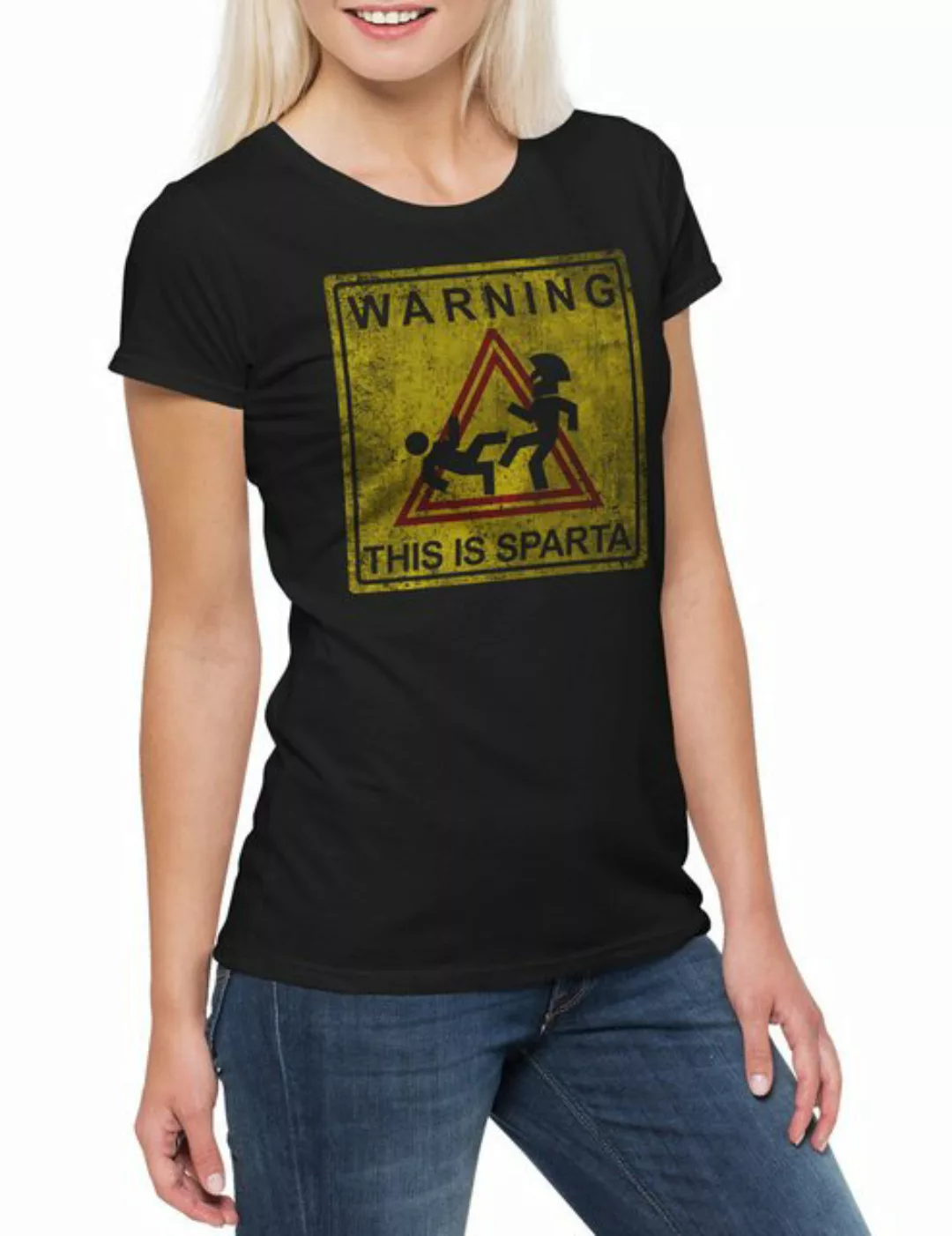 Urban Backwoods Print-Shirt Warning This Is Sparta Sign Damen T-Shirt Das i günstig online kaufen