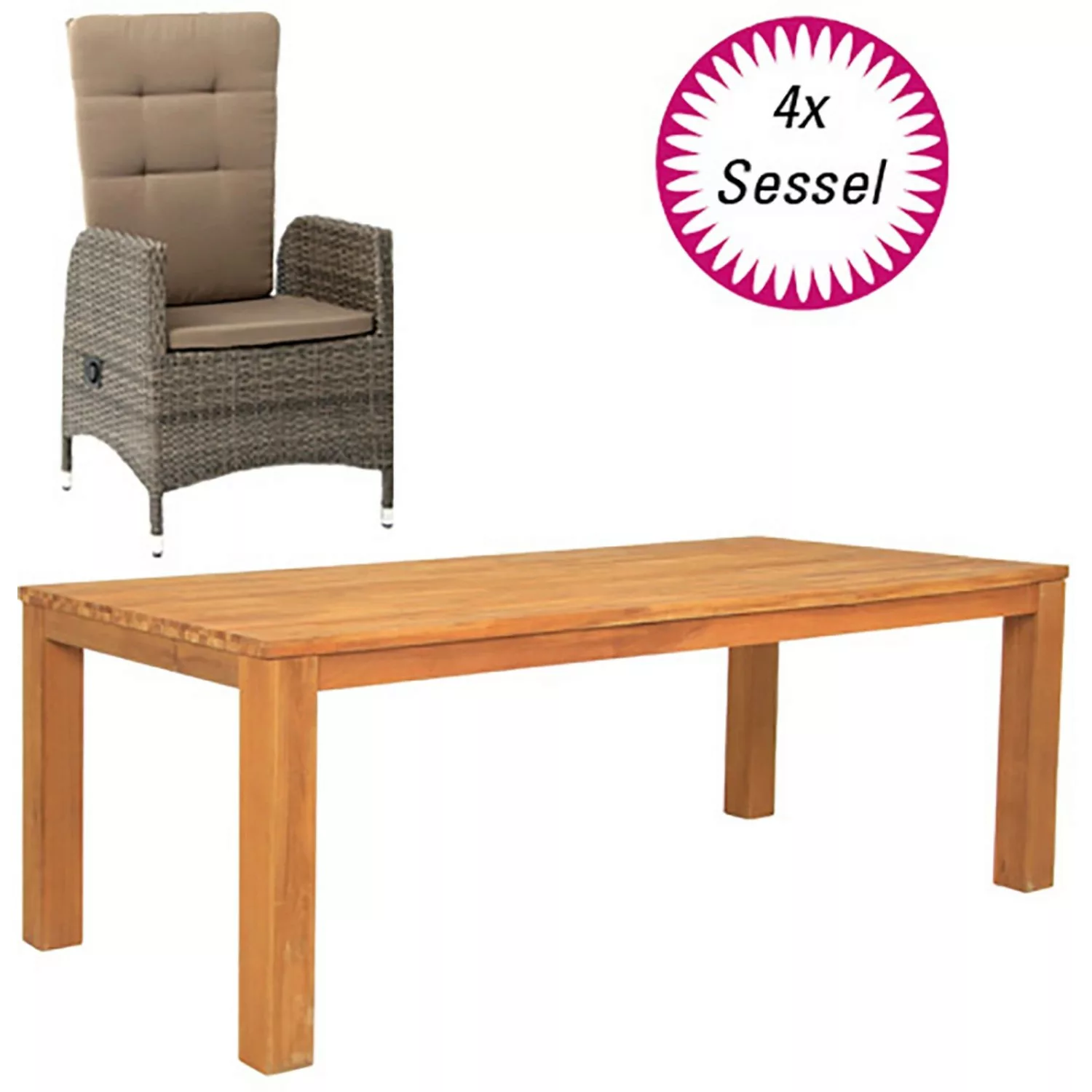 Acamp Set 4x Armsessel Ciro 1x Tisch Old Java 180 cm x 90 cm Grau-Teak günstig online kaufen