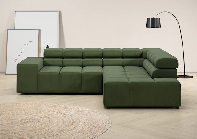 INOSIGN Ecksofa "Ancona, incl. Kopfteilverstellung + 3 Zierkissen, L-Form, günstig online kaufen