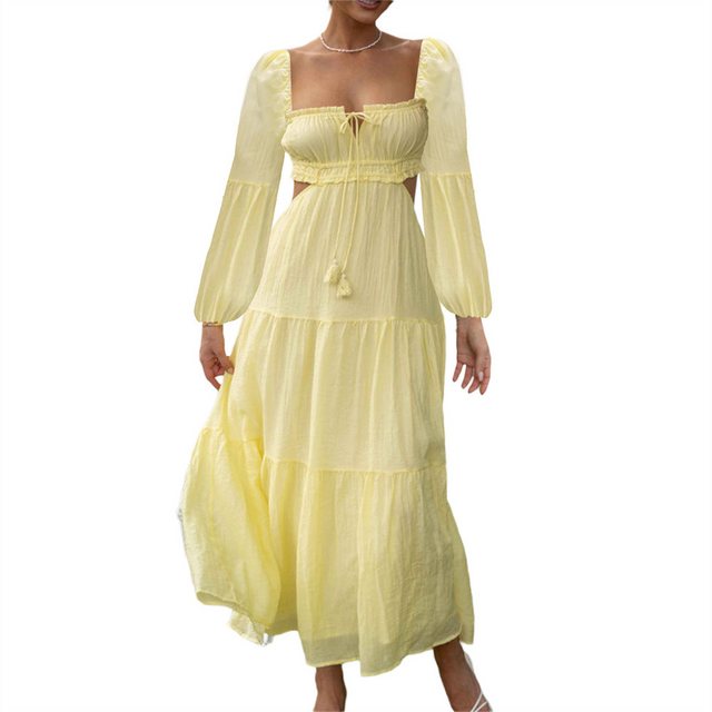 RUZU UG Dirndl Retro Kleid quadratischem Ausschnitt langen Ärmeln sexy Midi günstig online kaufen