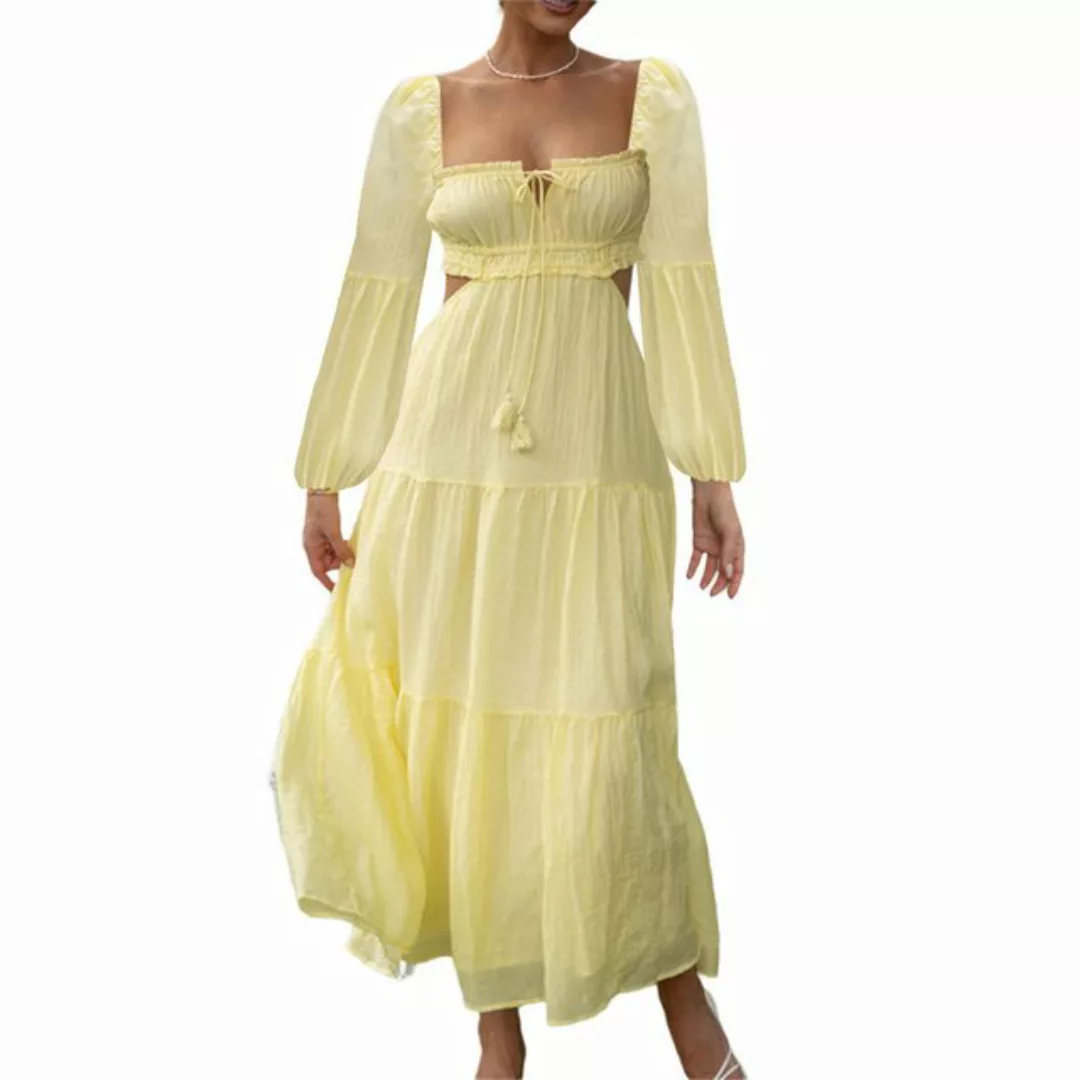 RUZU UG Dirndl Retro Kleid quadratischem Ausschnitt langen Ärmeln sexy Midi günstig online kaufen