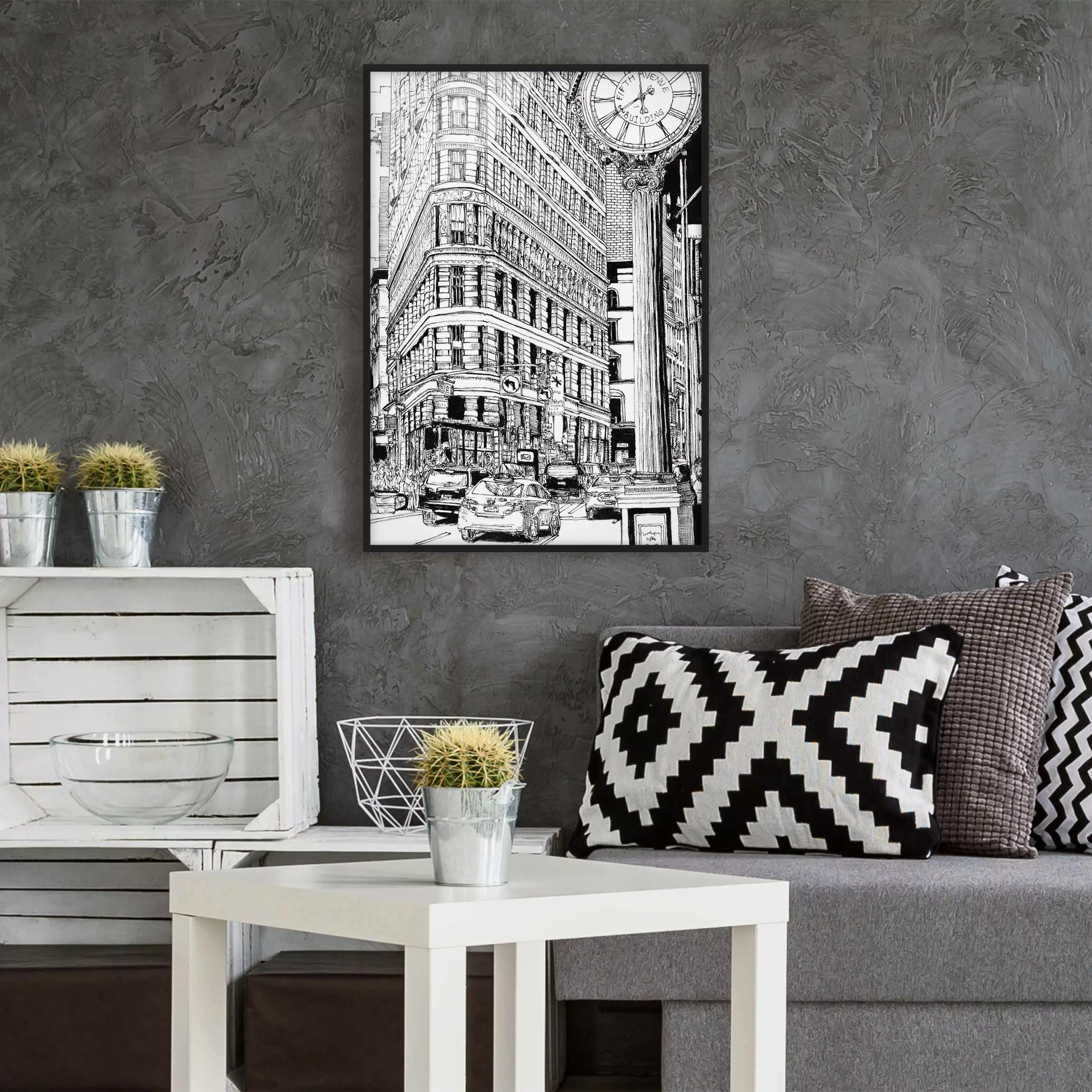 Bild mit Rahmen - Hochformat Stadtstudie - Flatiron Building günstig online kaufen