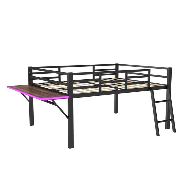 Gotagee Hochbett Metallbett Flachbett 140x200cm LED Einzelbett Schreibtisch günstig online kaufen