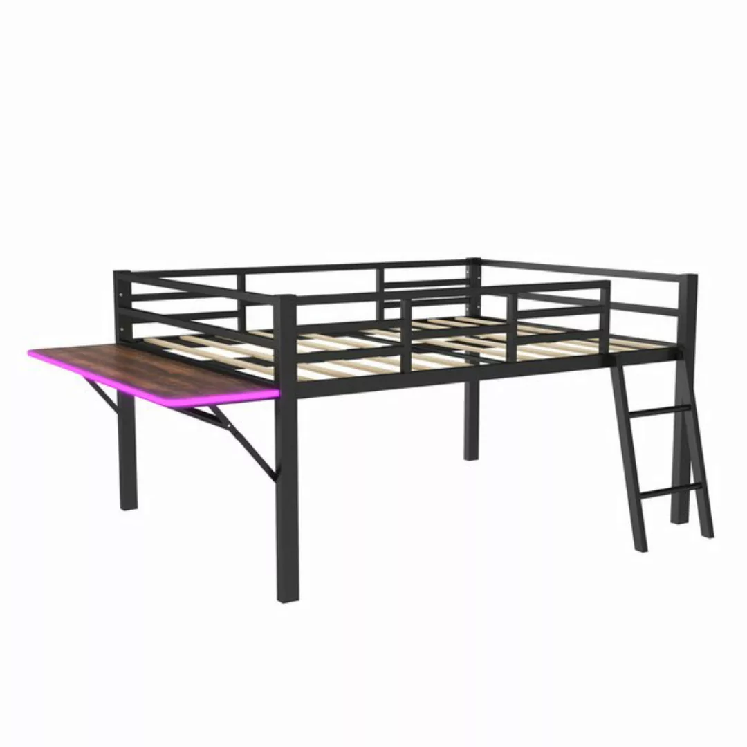 Gotagee Hochbett Metallbett Flachbett 140x200cm LED Einzelbett Schreibtisch günstig online kaufen