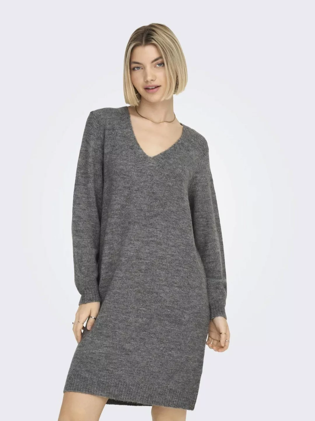 JACQUELINE de YONG Shirtkleid Langarm Strickkleid Mini V-Ausschnitt Pullove günstig online kaufen