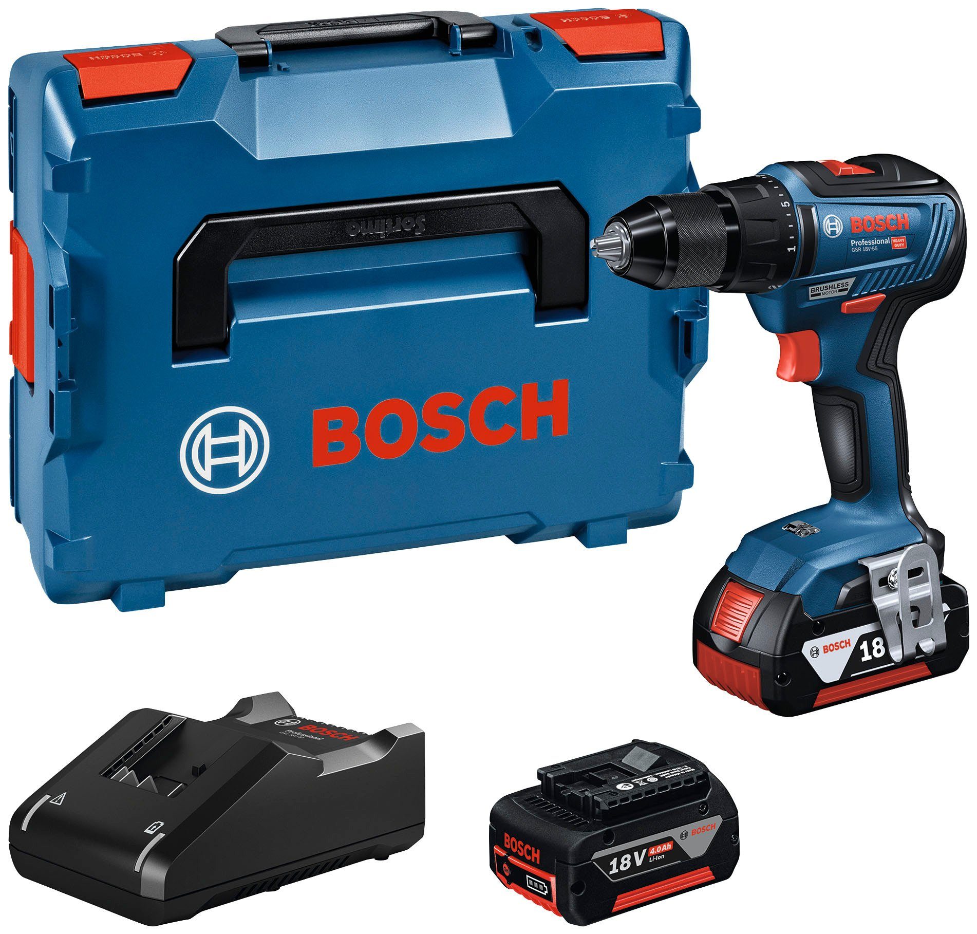 Bosch Professional Akku-Bohrschrauber GSR 18V-55 mit 2x 4.0Ah & GAL in L-Bo günstig online kaufen