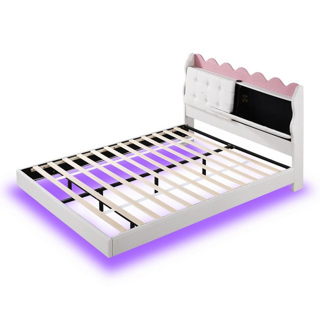 Odikalo Polsterbett Doppelbett Kästchen Stauraum LED-Liste USB-Lade Beige/G günstig online kaufen