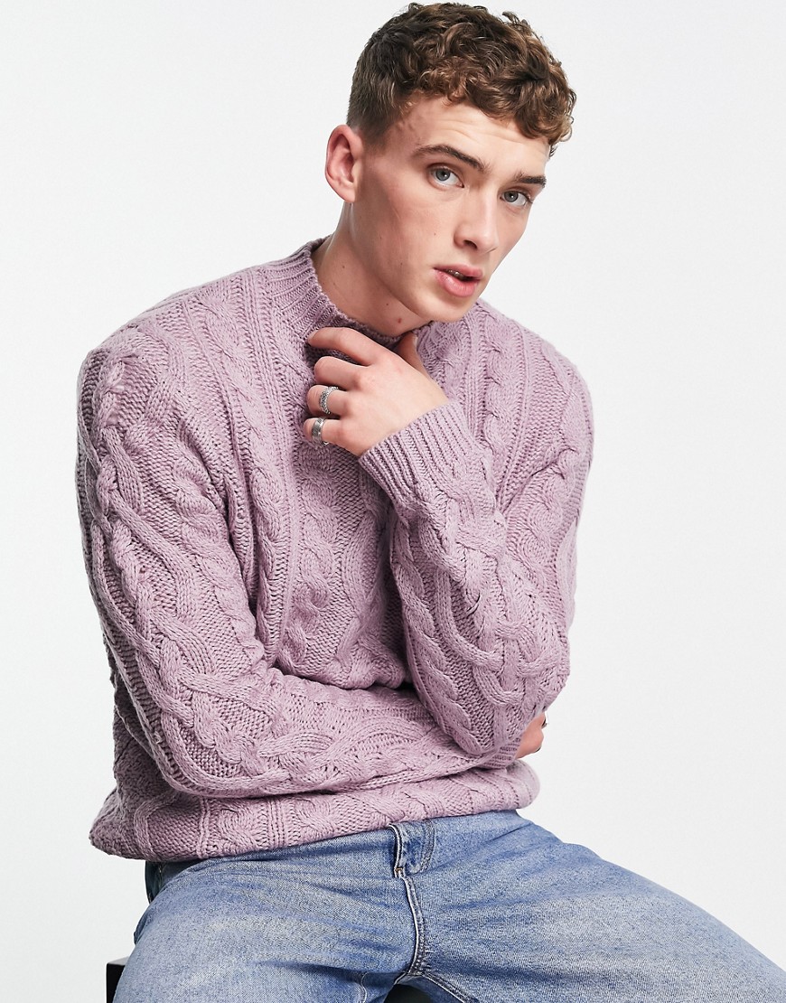 ASOS DESIGN – Schwerer Strickpullover mit Stehkragen in Rosa günstig online kaufen