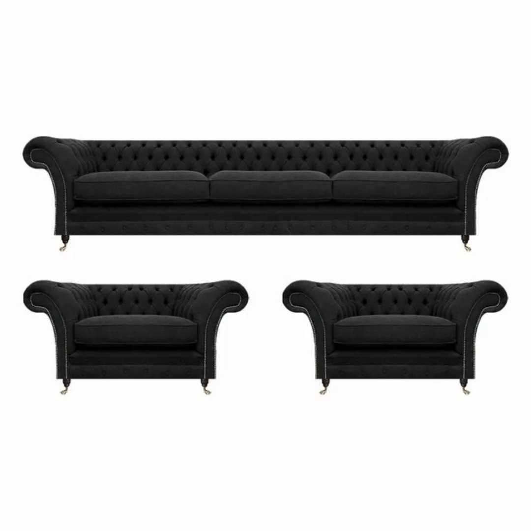 JVmoebel Chesterfield-Sofa Designer Möbel Schwarz Sofagarnitur 3tlg Wohnzim günstig online kaufen