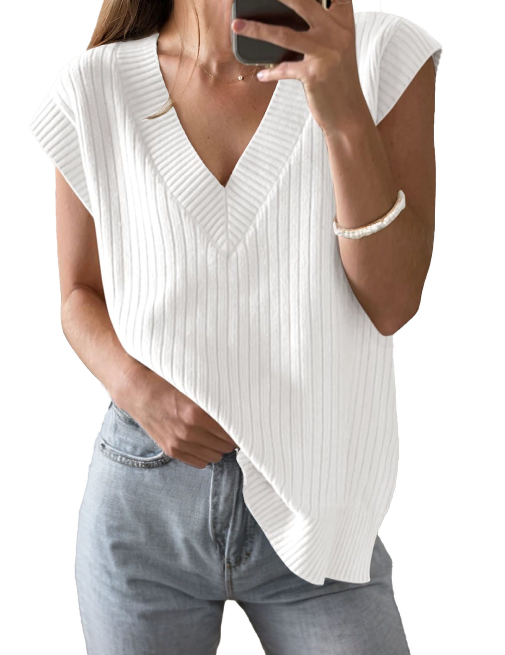LUCKZON Pullunder Damen-Pulloverweste mit V-Ausschnitt, übergroß, günstig online kaufen