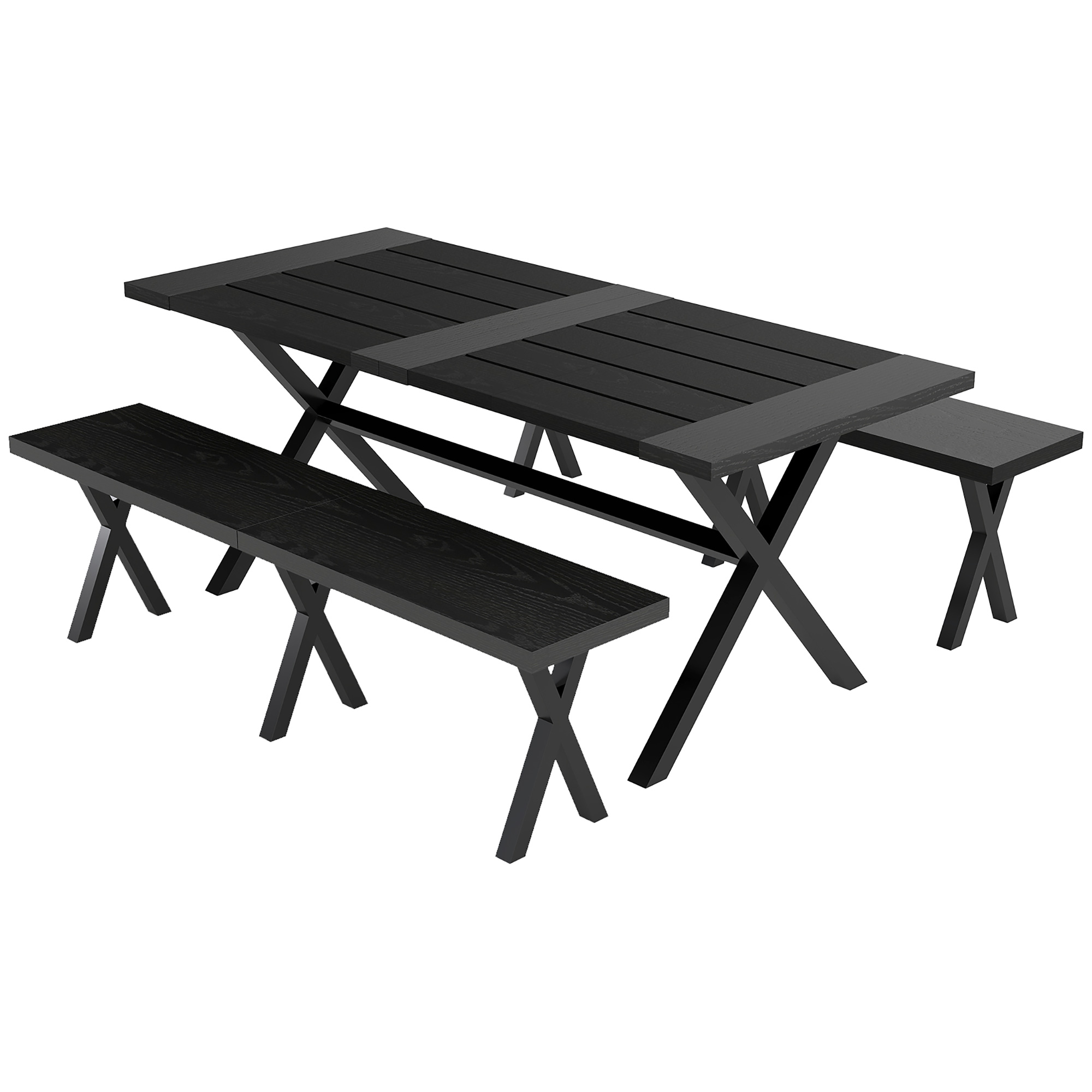 Outsunny Bierzeltgarnitur 3-tlg. Tisch mit 2 Bänken und Schirmloch Holzopti günstig online kaufen