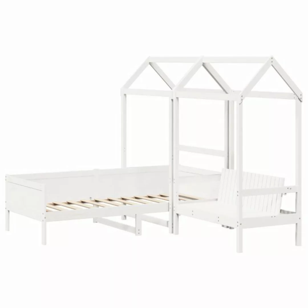 vidaXL Bett Tagesbett und Bank mit Dach Weiß 90x190 cm Kiefernholz günstig online kaufen