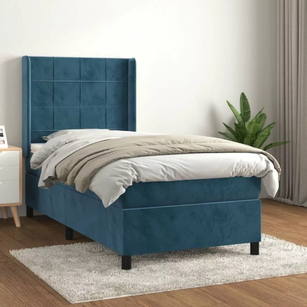 vidaXL Bett Boxspringbett mit Matratze Dunkelblau 100x200 cm Samt günstig online kaufen