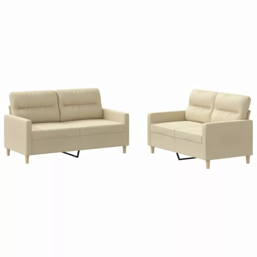 vidaXL Sofa Sofagarnitur Set mit Kissen Stoff, 2-tlg., Creme günstig online kaufen