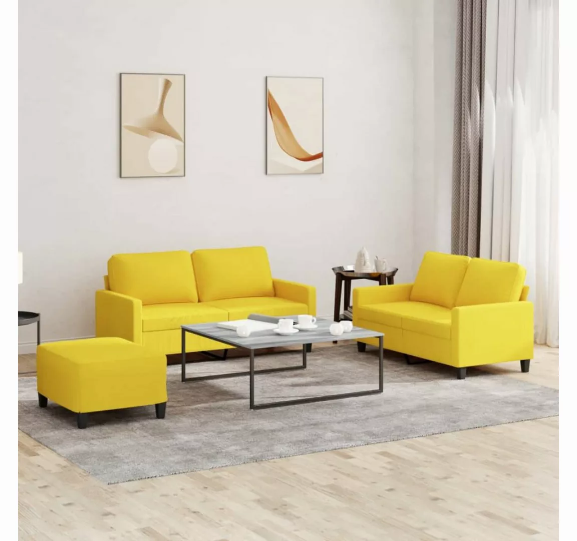 vidaXL Sofa Sofagarnitur mit Kissen Stoff, Standard + Fußhocker, Gelb günstig online kaufen