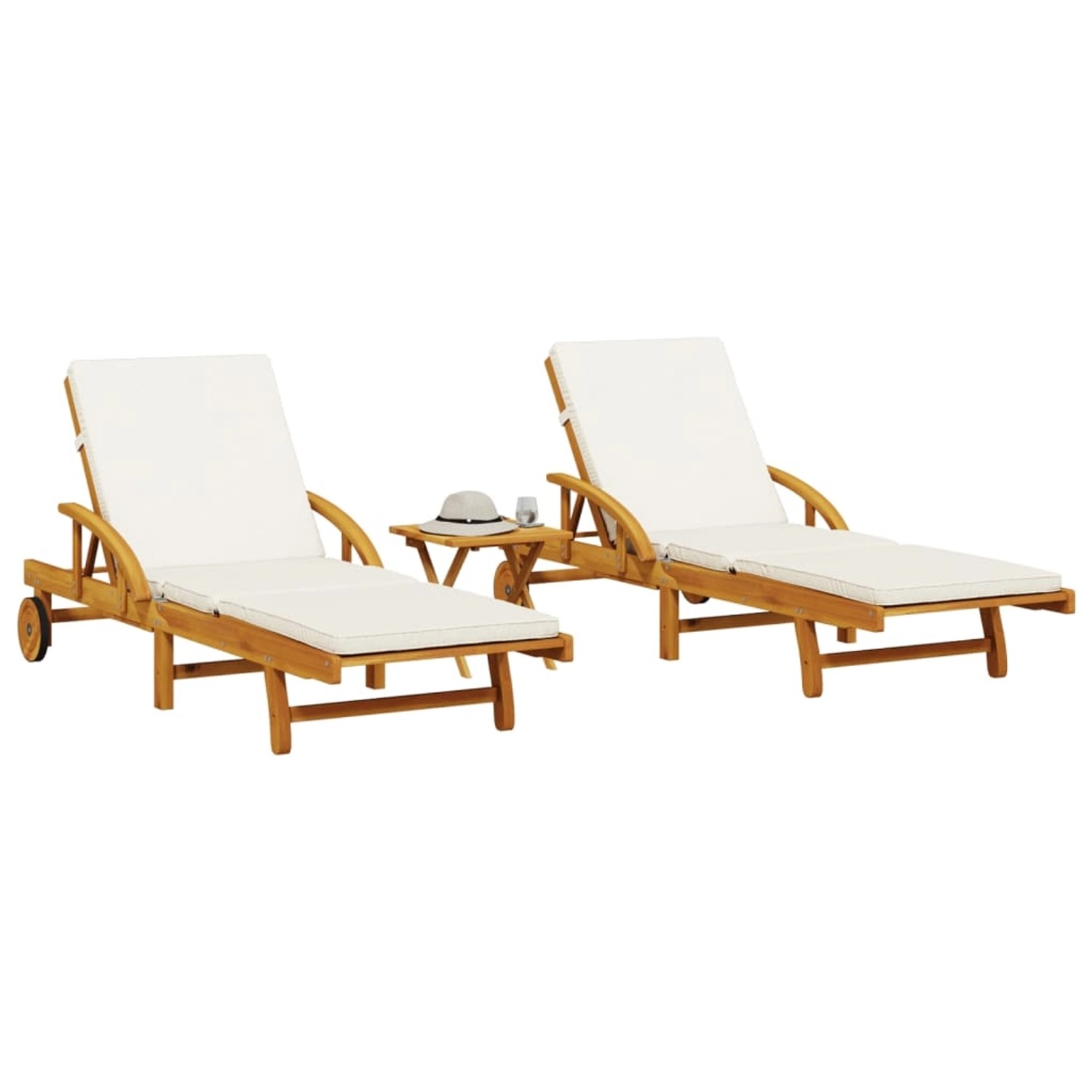 vidaXL Sonnenliegen 2 Stk. mit Tisch Massivholz Akazie 200 x 68 x 30-83 cm günstig online kaufen