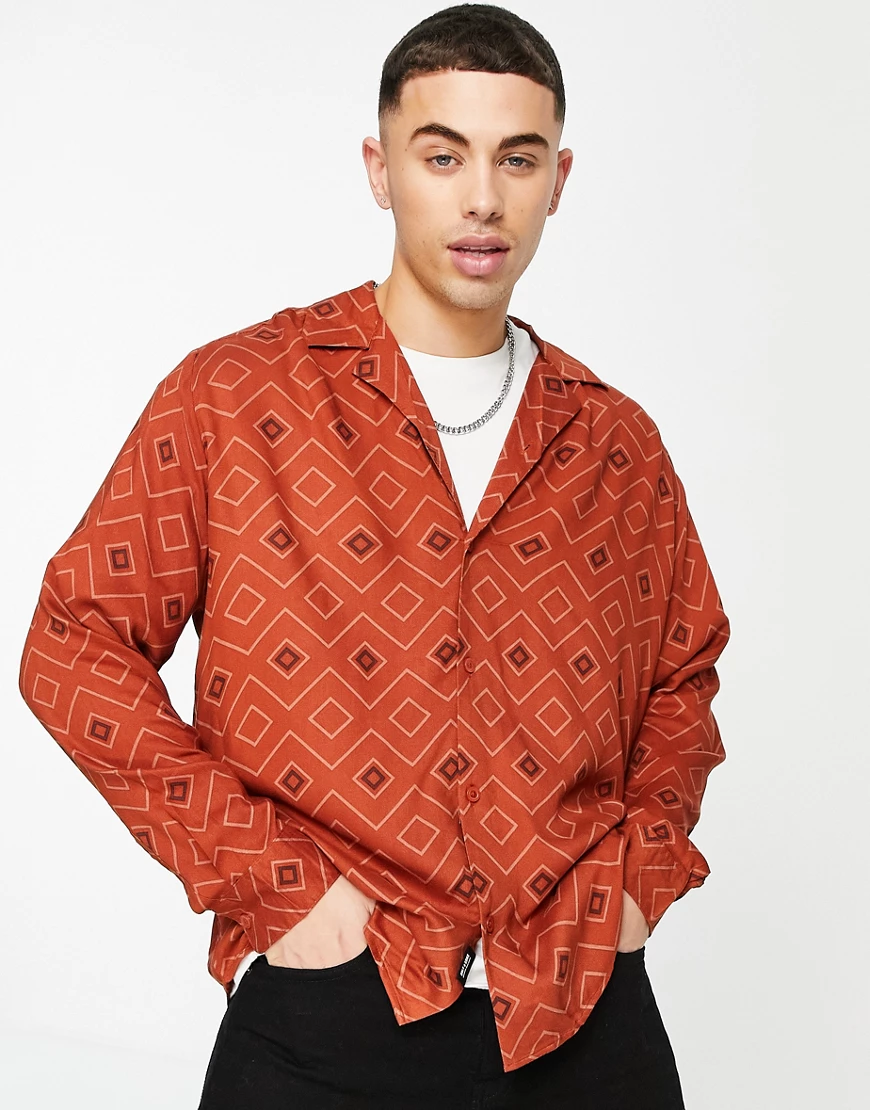 Only & Sons – Oversize-Hemd in Rot mit geometrischem Print und Reverskragen günstig online kaufen