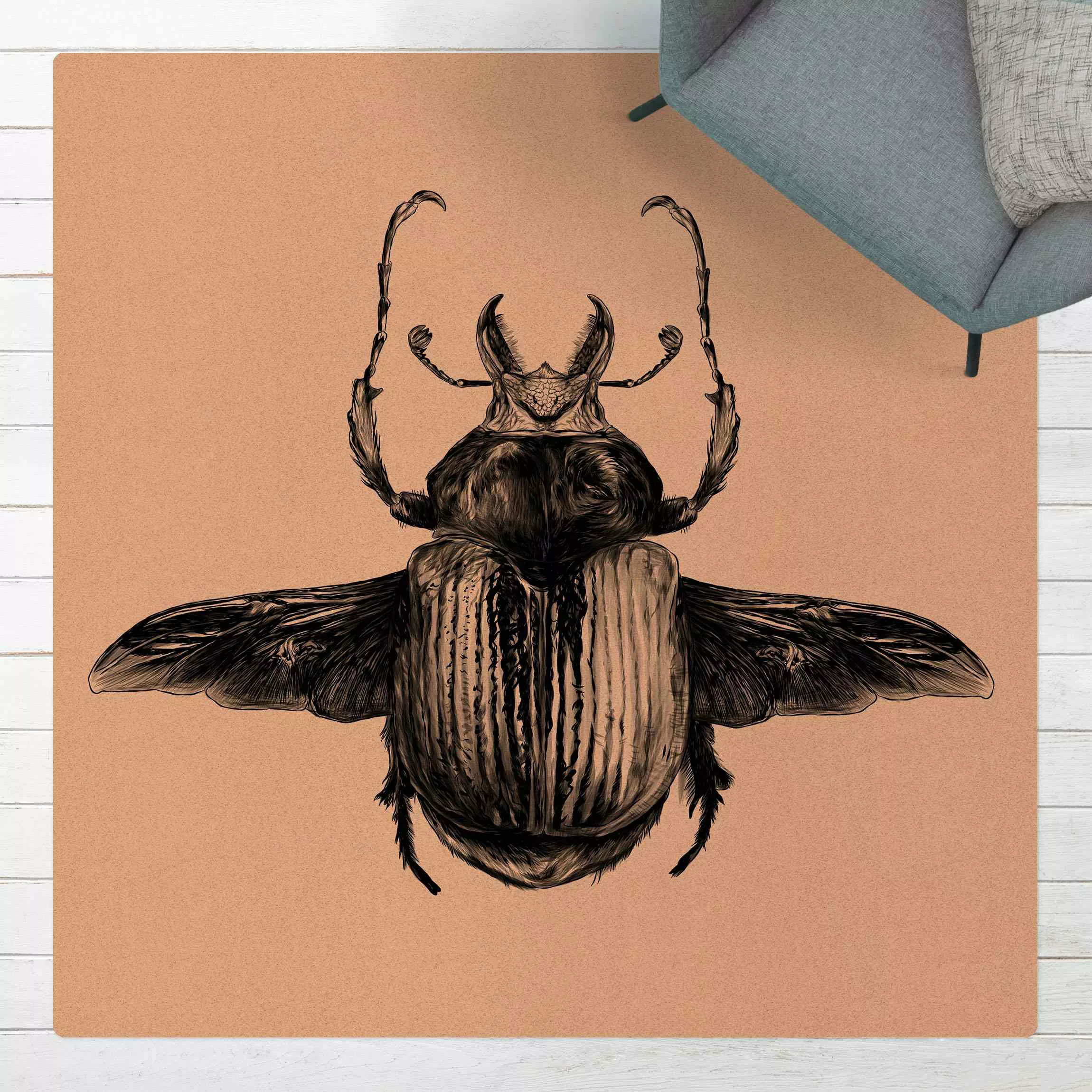 Kork-Teppich Illustration fliegender Käfer Schwarz günstig online kaufen