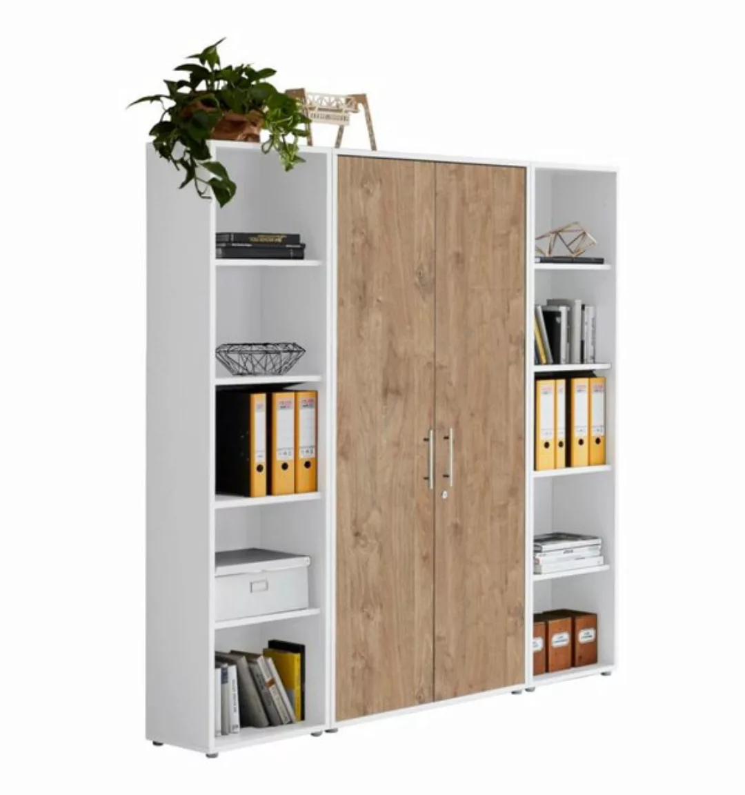 BMG Möbel Aktenschrank Office Edtion (Set 3 Weiß/ Gold Harbor Oak, Büro-Set günstig online kaufen