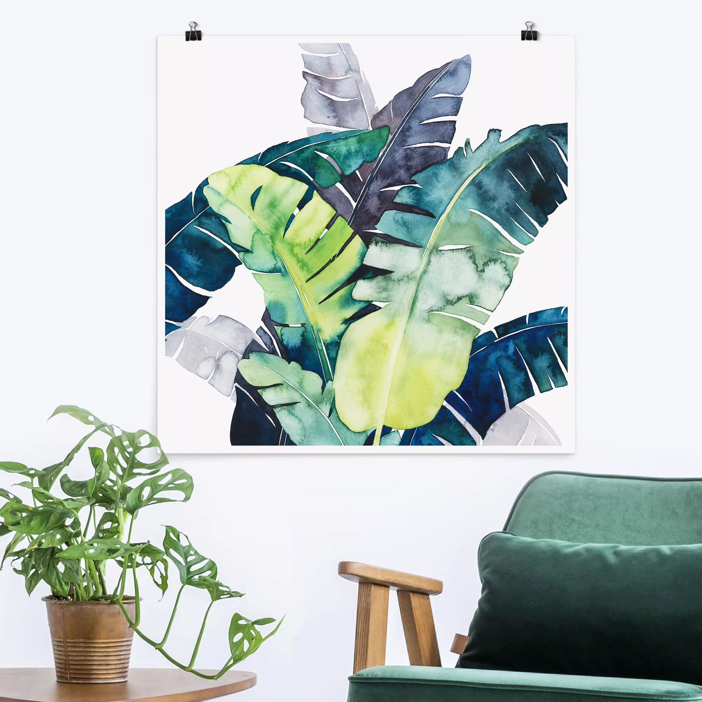 Poster Blumen - Quadrat Exotisches Blattwerk - Banane günstig online kaufen