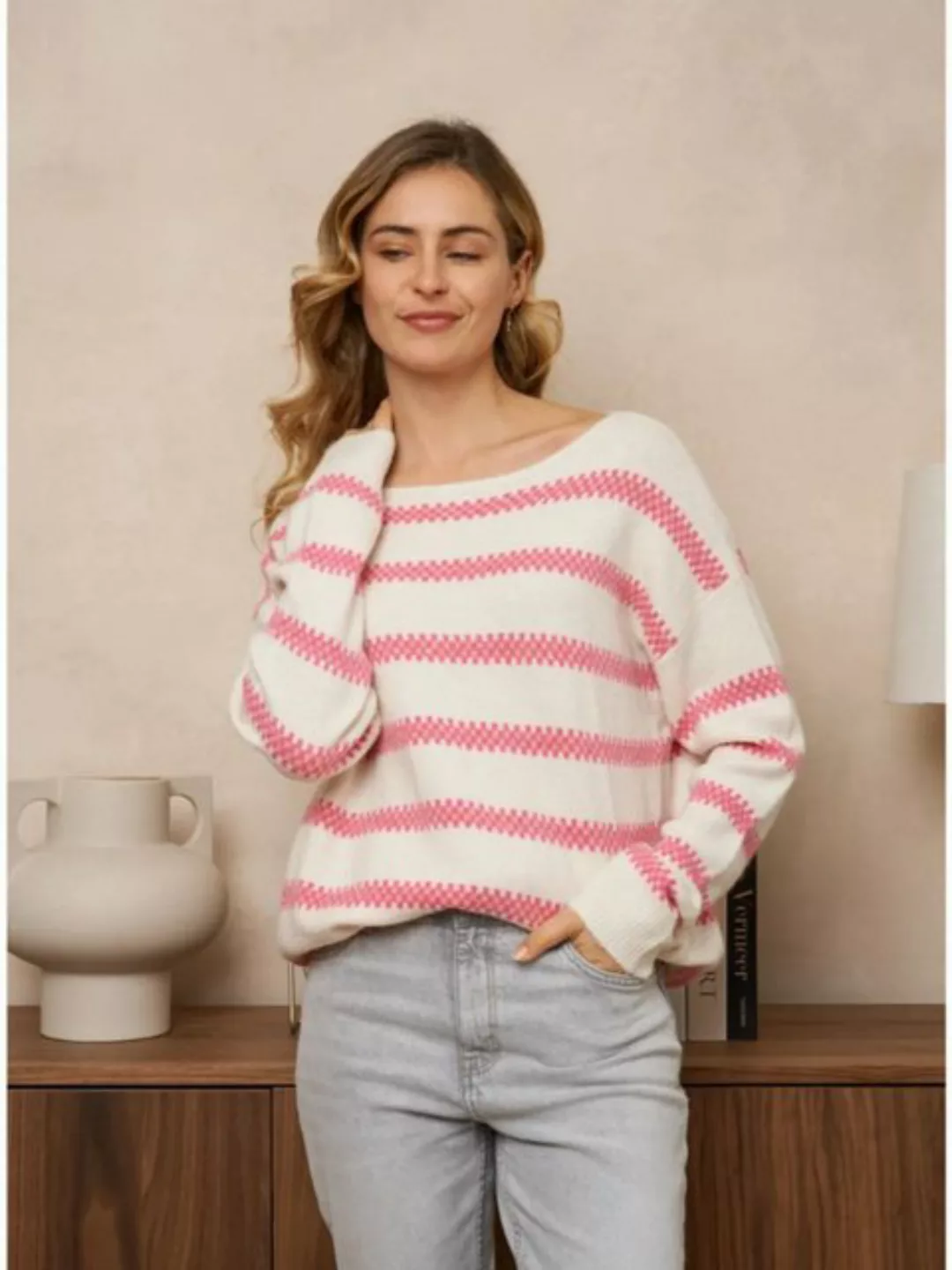 ANNIS Fashion & Accessoires Strickpullover "JULIANA" (1-tlg) Streifen mit l günstig online kaufen