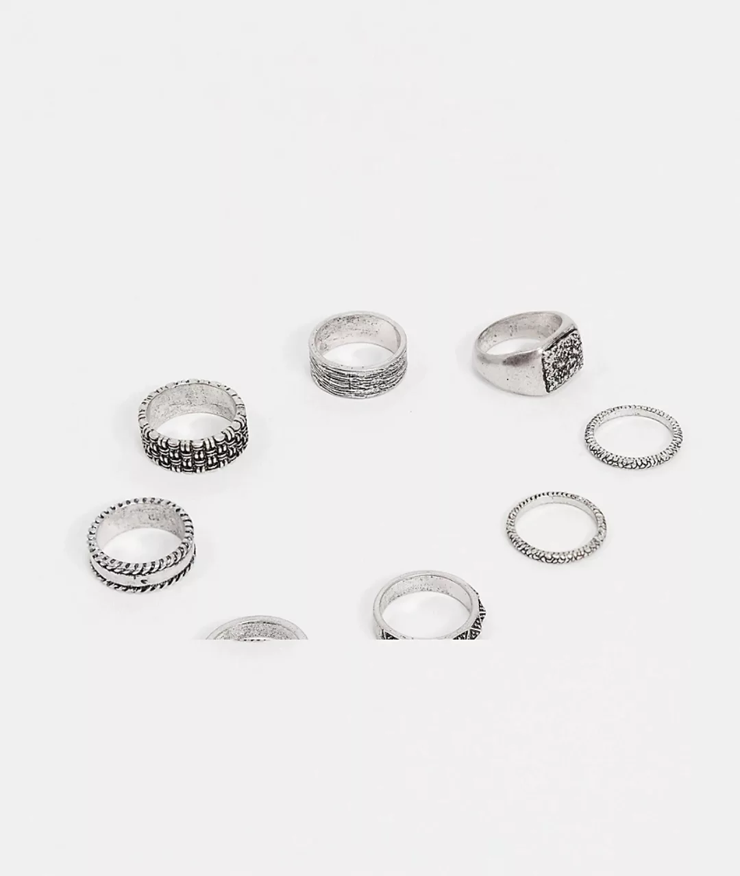 ASOS DESIGN – 8er-Set strukturierte Ringe in polierter Silberoptik günstig online kaufen