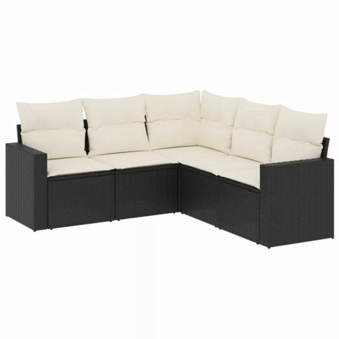 vidaXL Loungesofa 5-tlg. Garten-Sofagarnitur mit Kissen Schwarz Poly Rattan günstig online kaufen