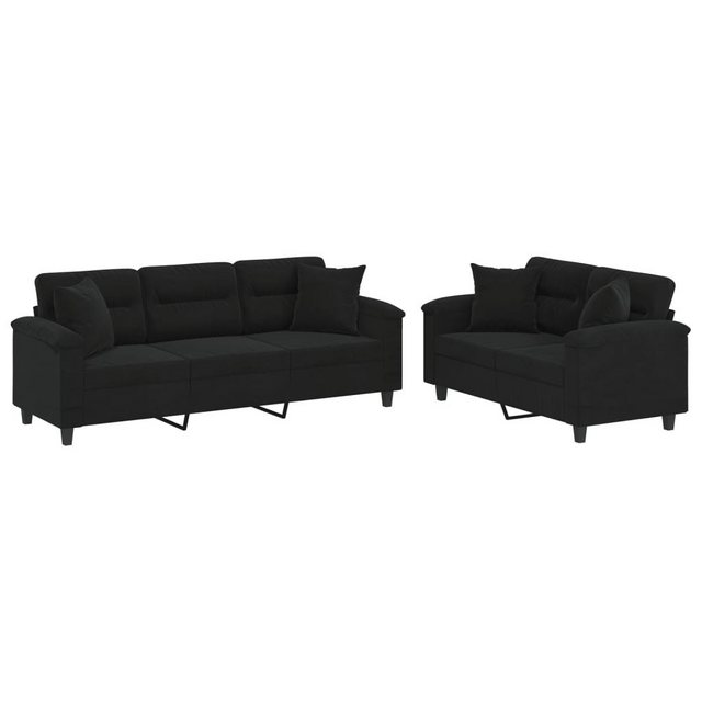 vidaXL Sofa 2-tlg. Sofagarnitur mit Kissen Schwarz Mikrofasergewebe günstig online kaufen