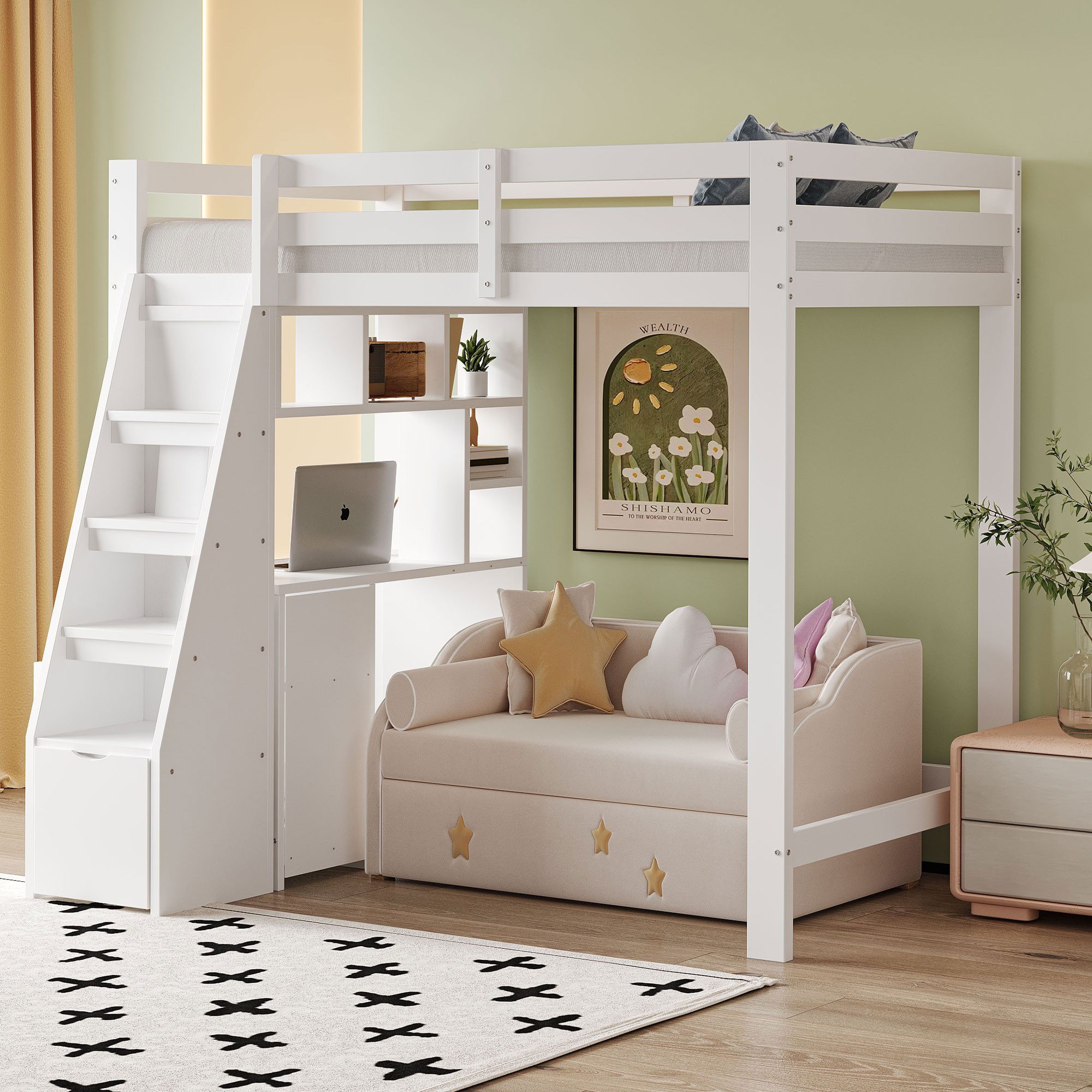 Flieks Hochbett Kinderbett Einzelbett 90x200cm mit günstig online kaufen