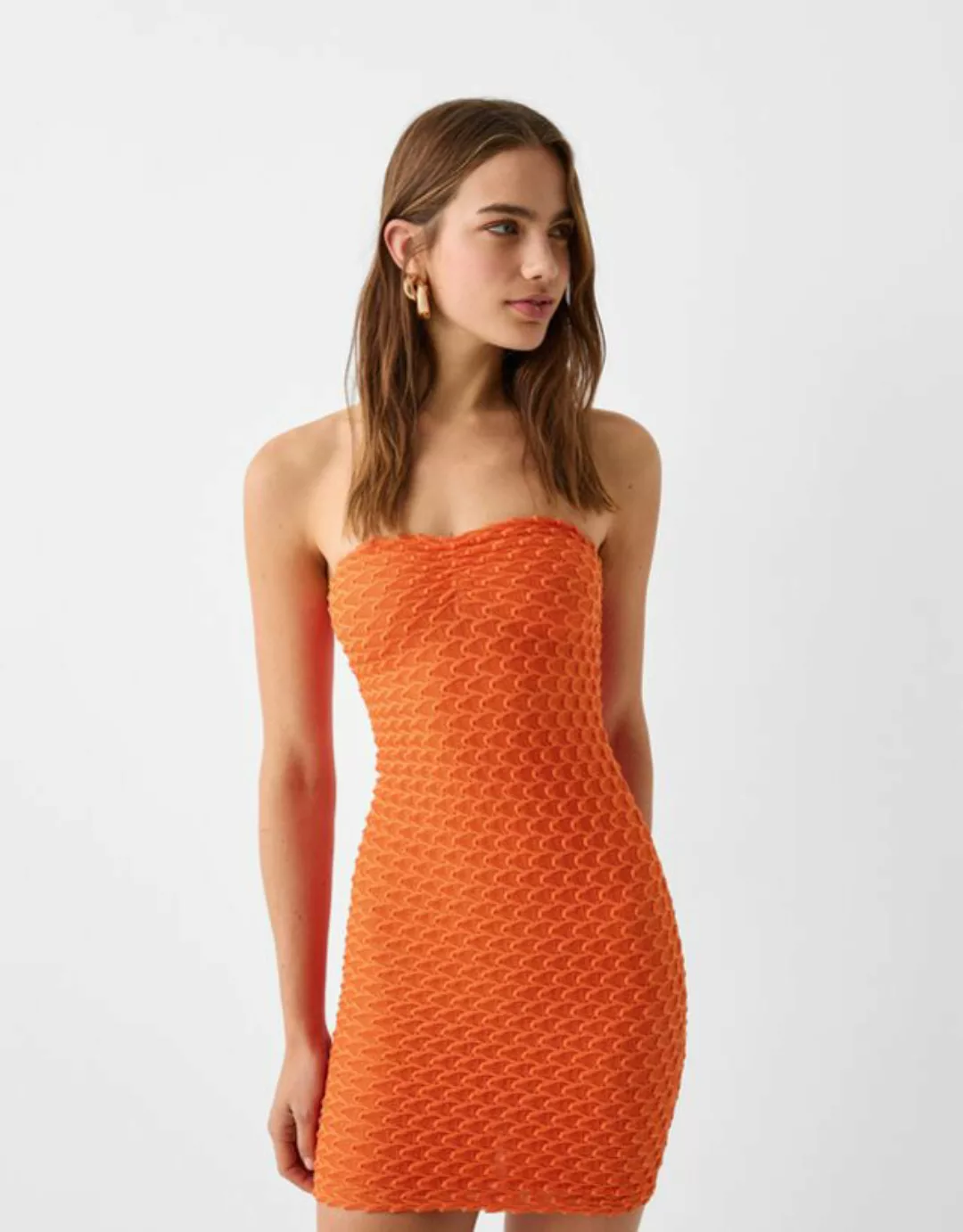 Bershka Bandeau-Minikleid Mit Spitzenkante Damen S Orange günstig online kaufen